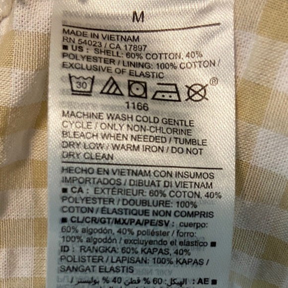 Old Navy Beige Gingham Puff Sleeve Peplum Blouse Top Seersucker Plaid Medium M - Picture 11 of 12